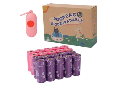 300 Large Biodegradable Dog Poo Bags – Heavy Duty, Leak-Proof with Strawberry & Lavender Scents – Free Dispenser Included!