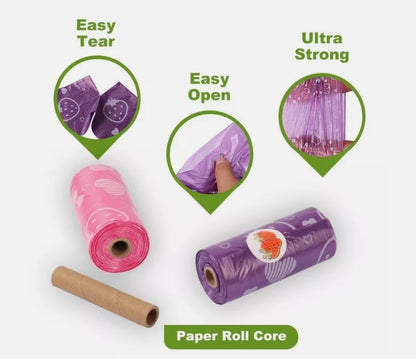 300 Large Biodegradable Dog Poo Bags – Heavy Duty, Leak-Proof with Strawberry & Lavender Scents – Free Dispenser Included!