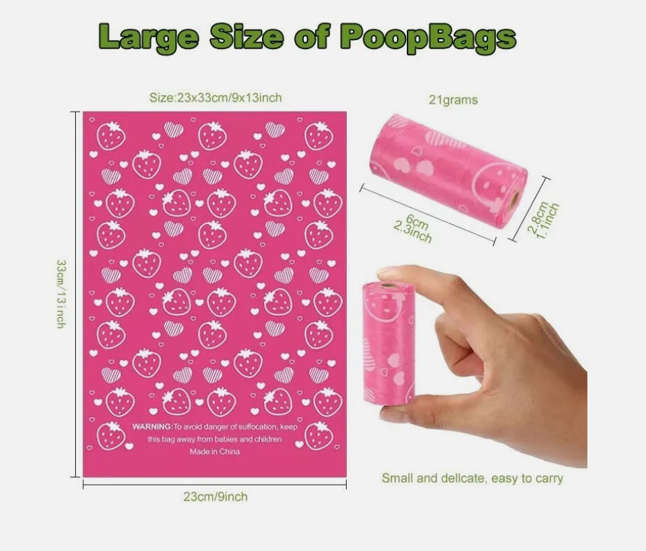 300 Large Biodegradable Dog Poo Bags – Heavy Duty, Leak-Proof with Strawberry & Lavender Scents – Free Dispenser Included!