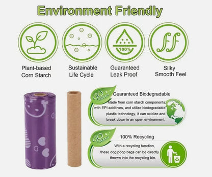 300 Large Biodegradable Dog Poo Bags – Heavy Duty, Leak-Proof with Strawberry & Lavender Scents – Free Dispenser Included!