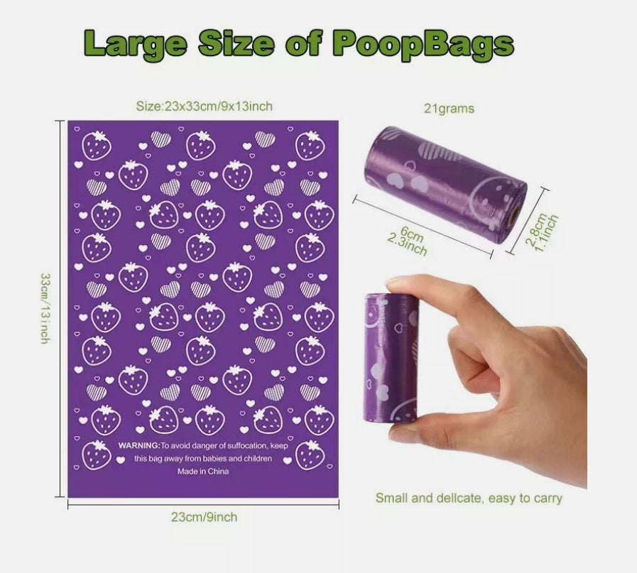 300 Large Biodegradable Dog Poo Bags – Heavy Duty, Leak-Proof with Strawberry & Lavender Scents – Free Dispenser Included!